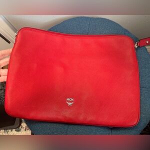 MCM Red Leather Pouch Laptop Case